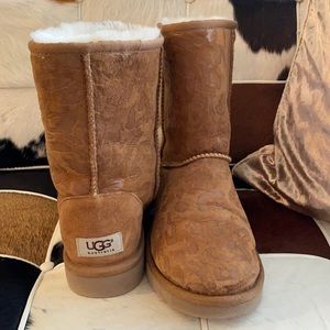 Ugg mid boots in cheetah embossed camel suede